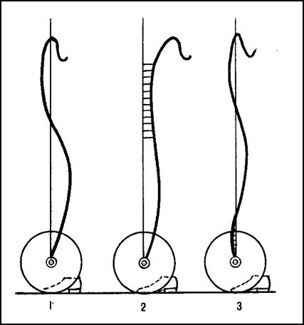 Оптимальная (1) и нерациональные (2 и 3) траектории движения штанги при выполнении тяжелоатлетических упражнений