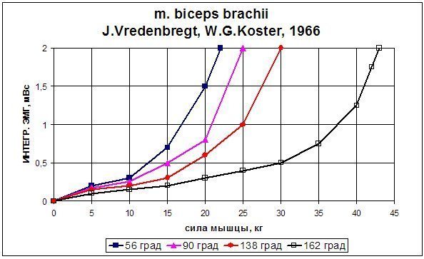 Зависимость между интегрированной ЭМГ и изометрической силой, развиваемой сгибателями предплечья человека