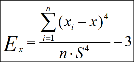 Формула расчета коэффициента эксцесса