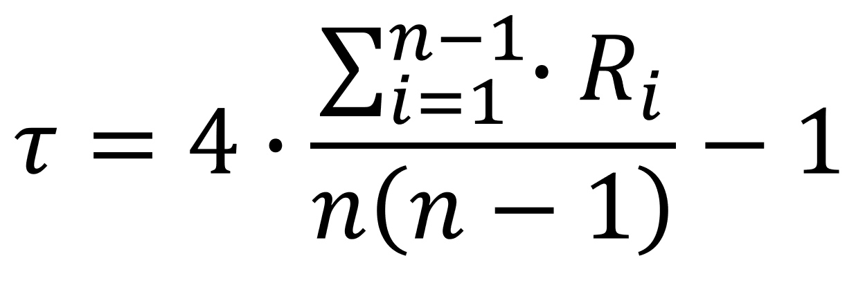 Формула расчета коэффициента корреляции Кендалла