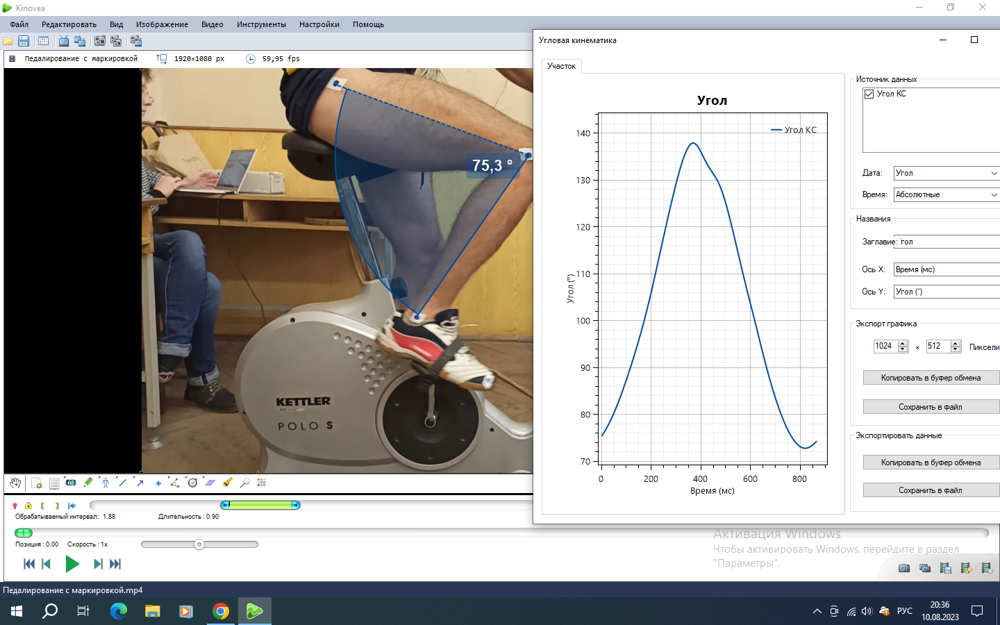 Расчет биомеханических характеристик посредством программы Kinivea