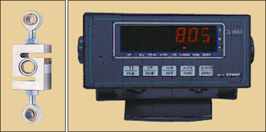 Электронный динамометр, состоящий из тензодатчика (слева) и измерительного индикатора (справа) (Захаров Ф.Е., 2013)
