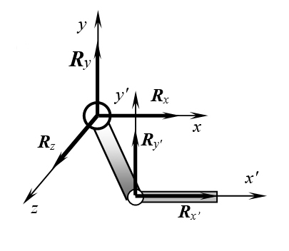 Направление силы реакции связи (<strong>R</strong>) в плечевом и локтевом суставах человека (Кичайкина Н.Б. с соавт. 2000)